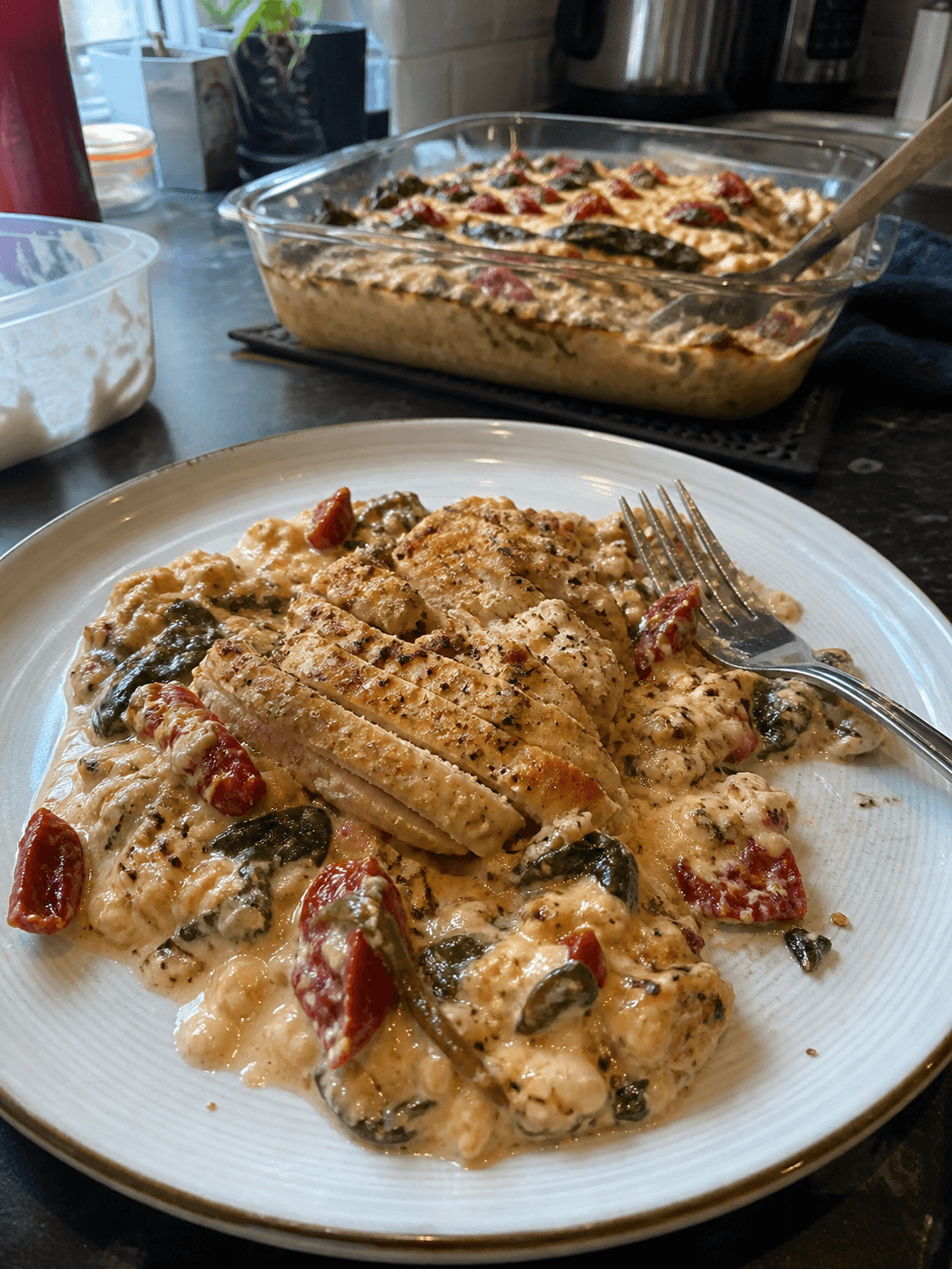 Creamy Cottage Chicken & Sun-Dried Tomato Bake