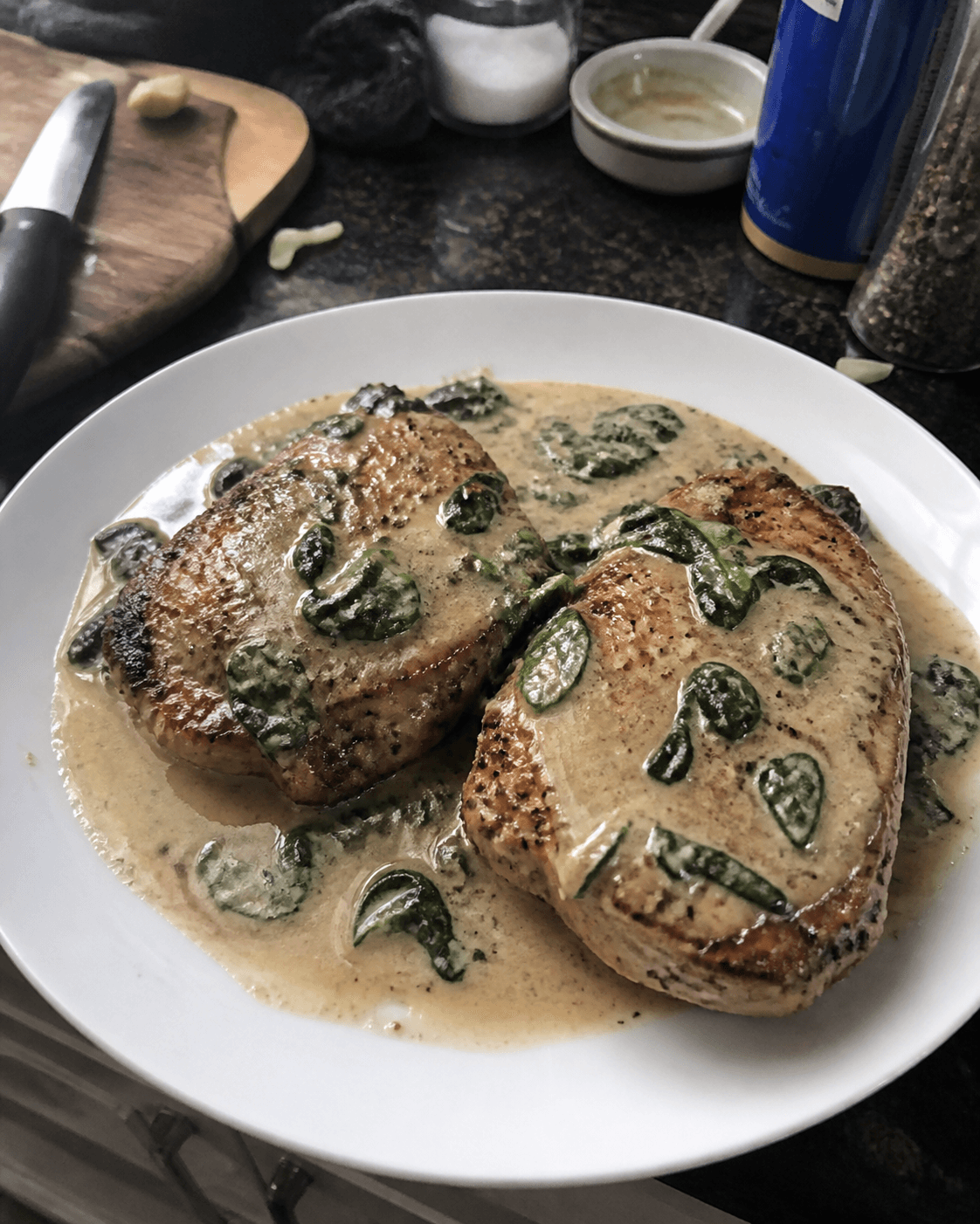 Creamy Dijon Pork Chops with Spinach