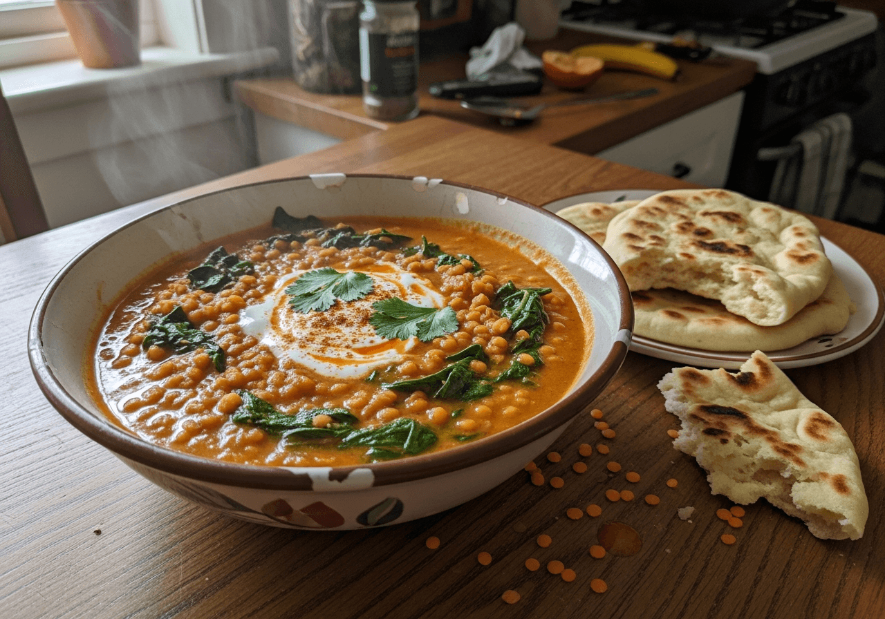 Creamy Red Lentil & Spinach Curry