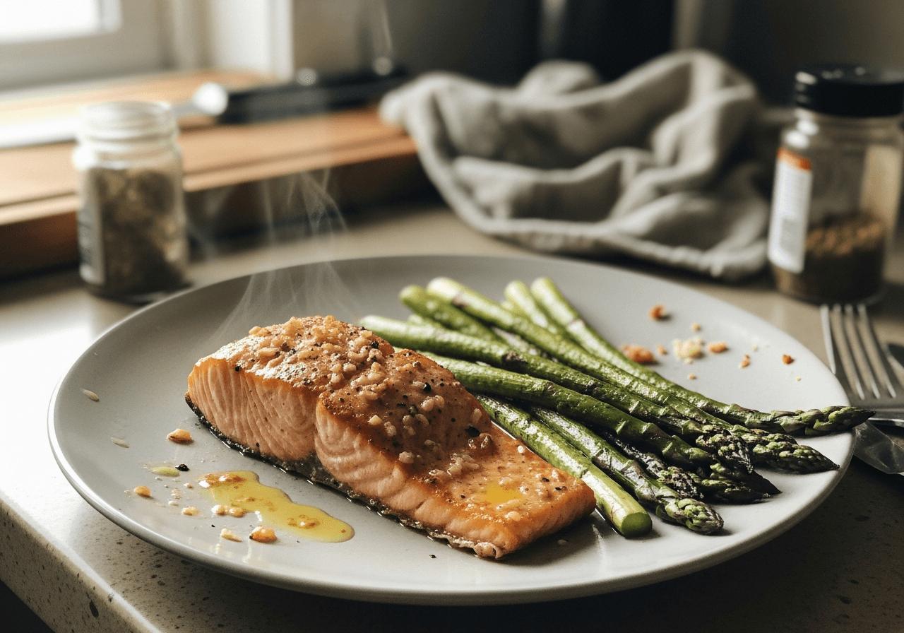 Garlic Butter Roasted Salmon and Asparagus