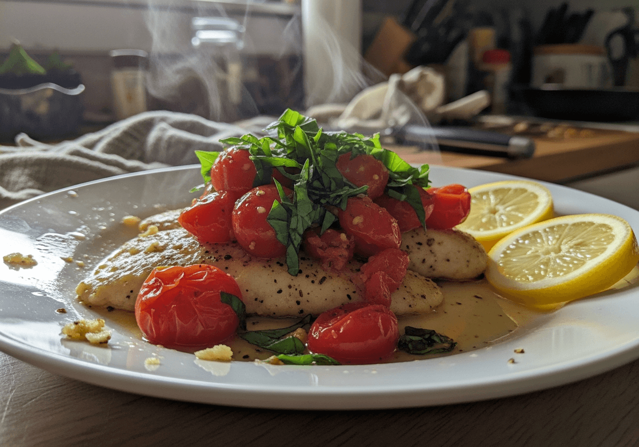 Lemon Basil Tilapia with Burst Tomatoes