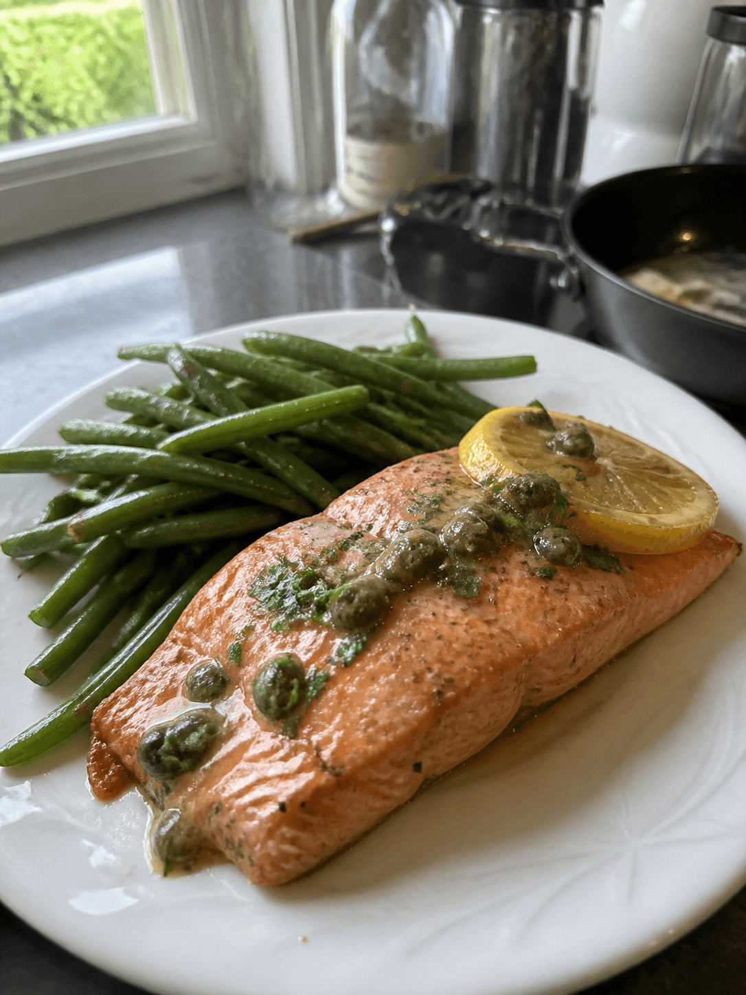 Lemon Caper Salmon with Fresh Green Beans
