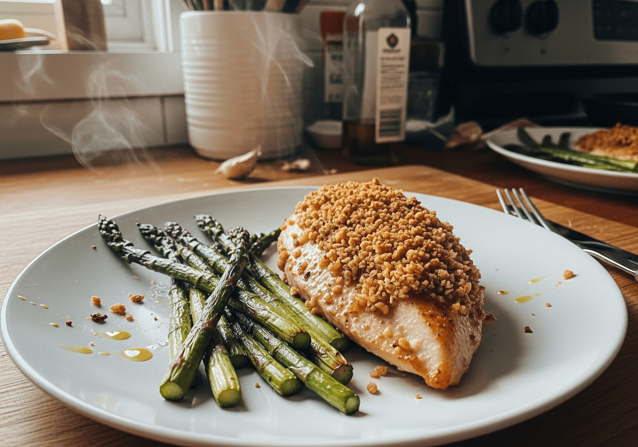 Lemon Dijon Crusted Chicken with Roasted Asparagus