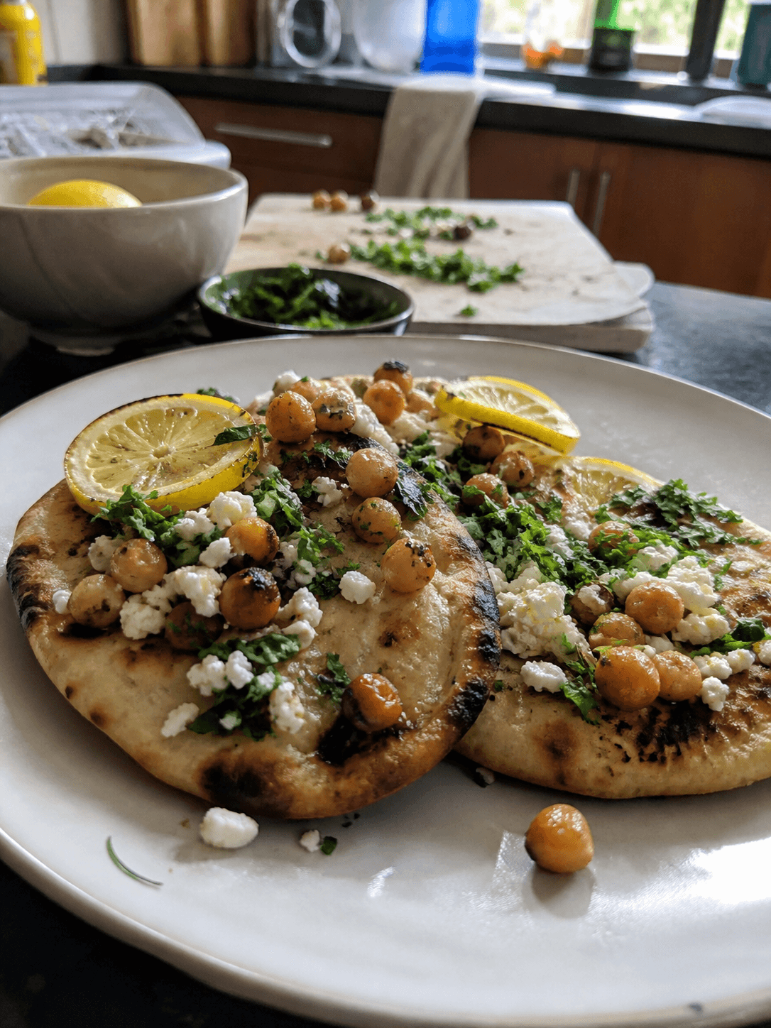 Lemon Feta Chickpea Flatbreads