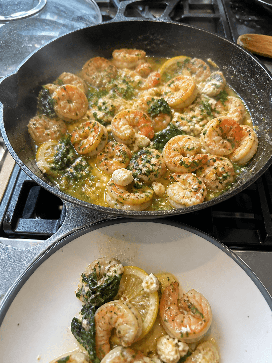Lemony Feta Shrimp Skillet
