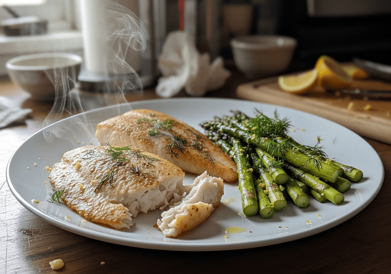 Pan-Seared Tilapia with Lemon Dill Asparagus