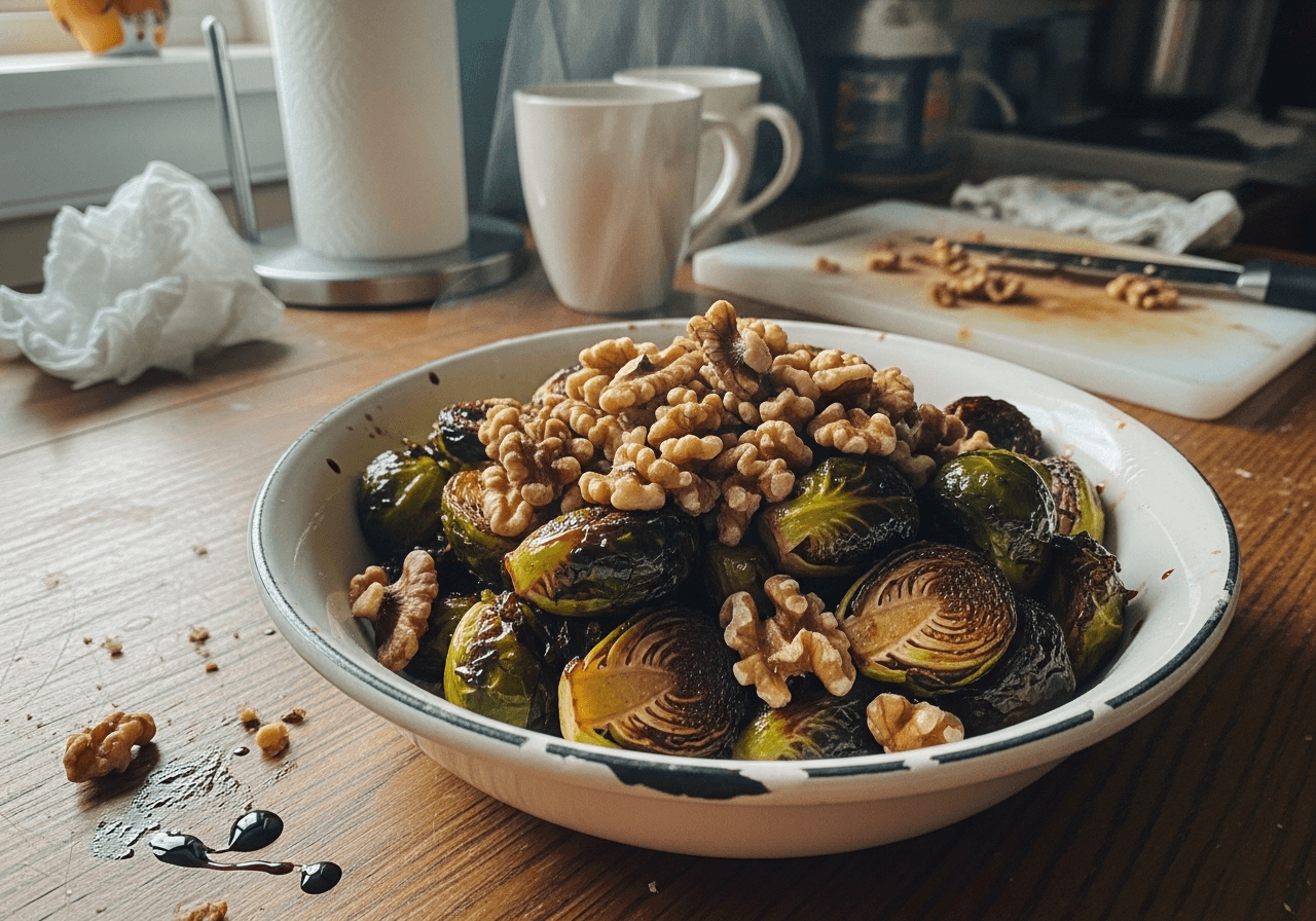Roasted Balsamic Brussels with Walnuts