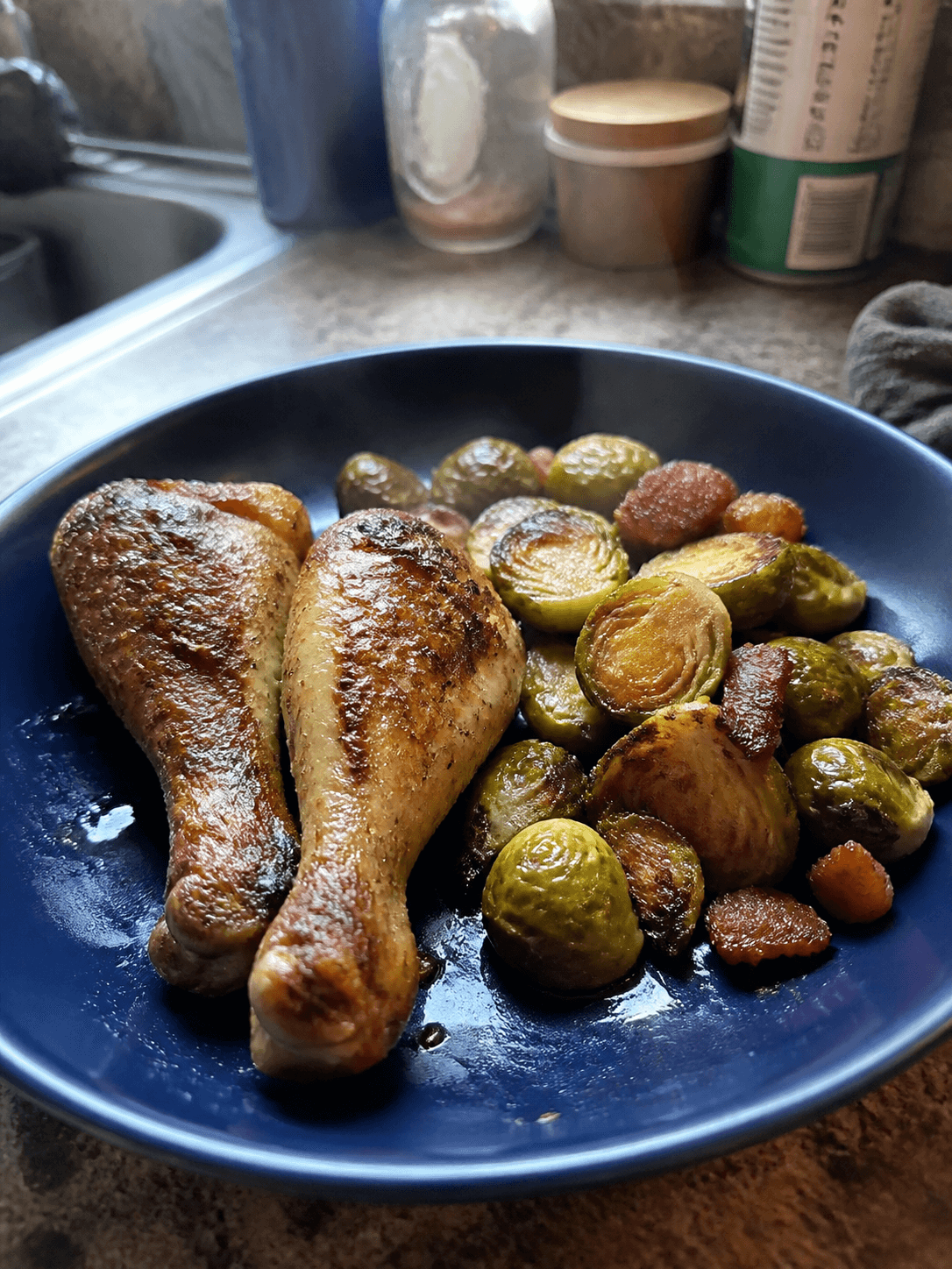 Roasted Chicken and Brussels with Smoky Bacon