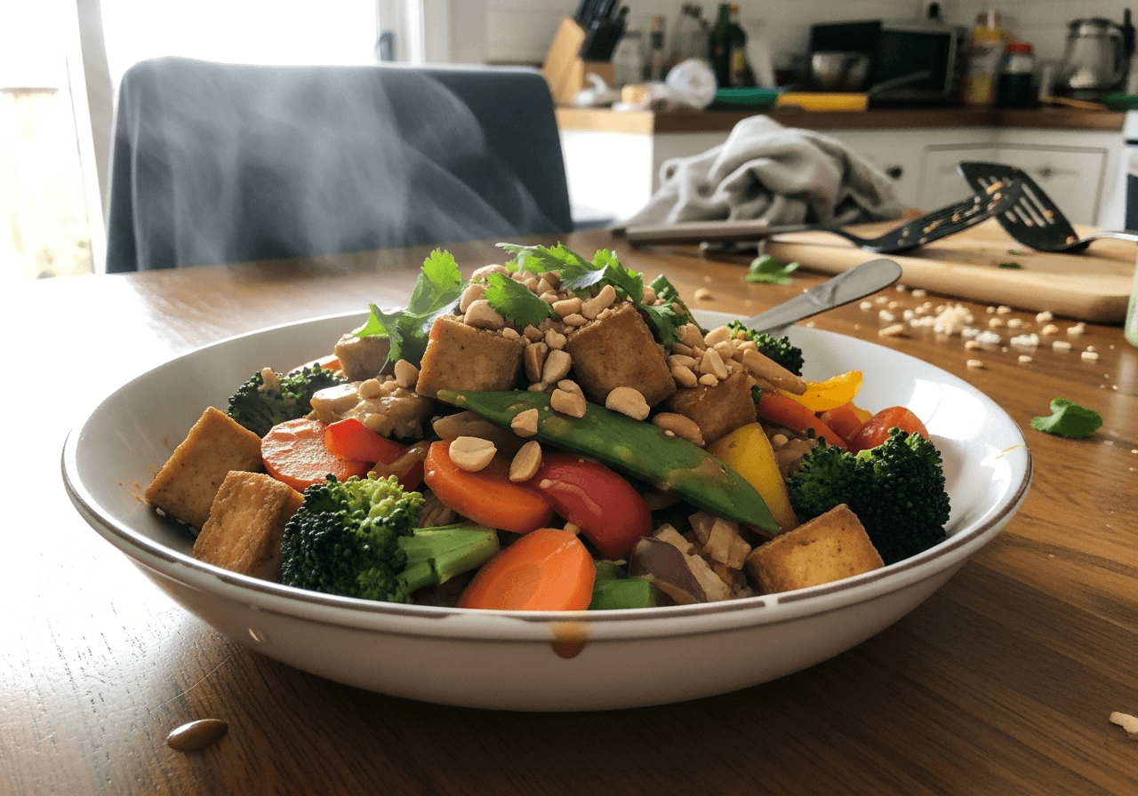 Speedy Peanut Tofu and Veggie Stir-fry