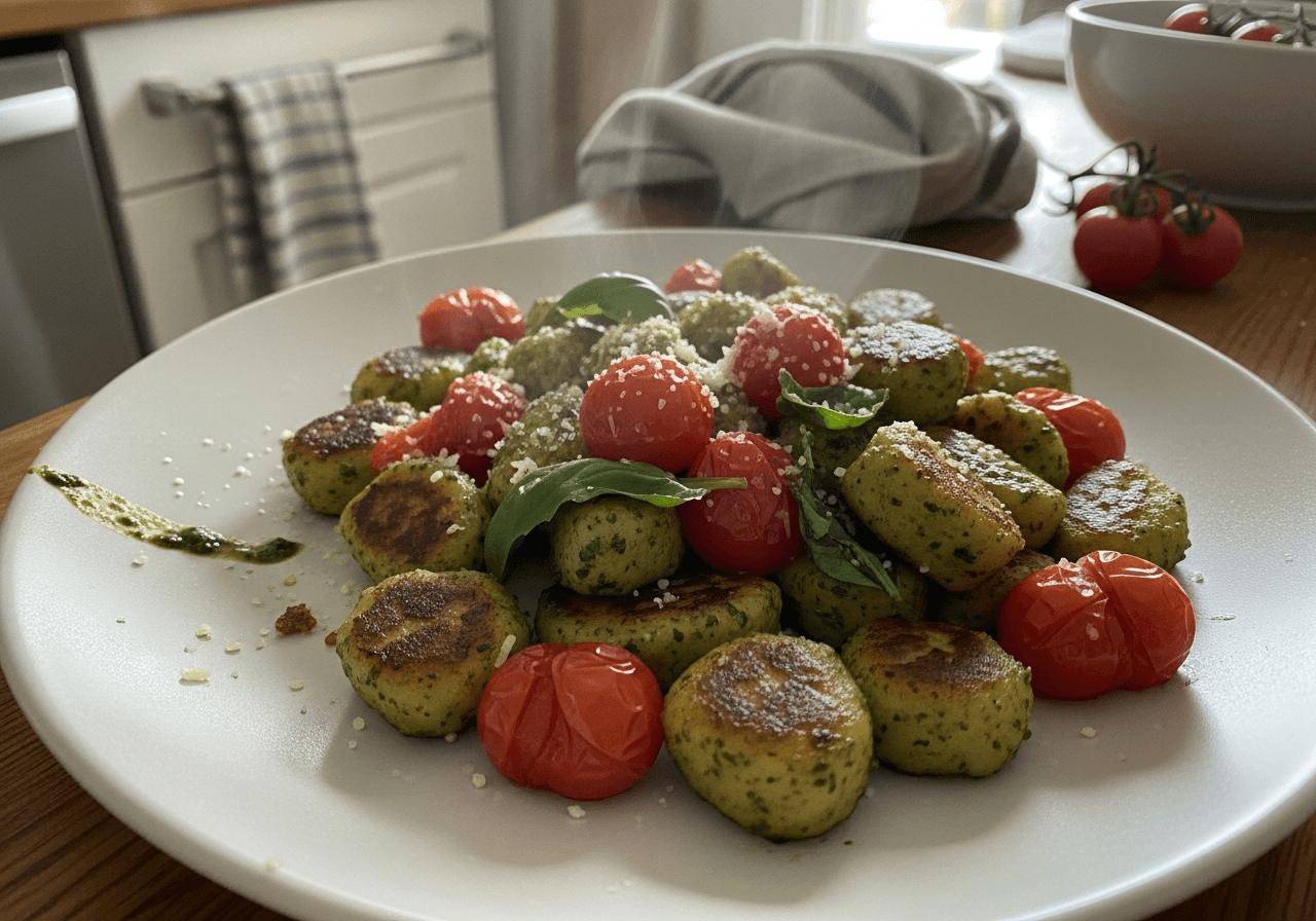 Speedy Pesto Gnocchi with Burst Tomatoes