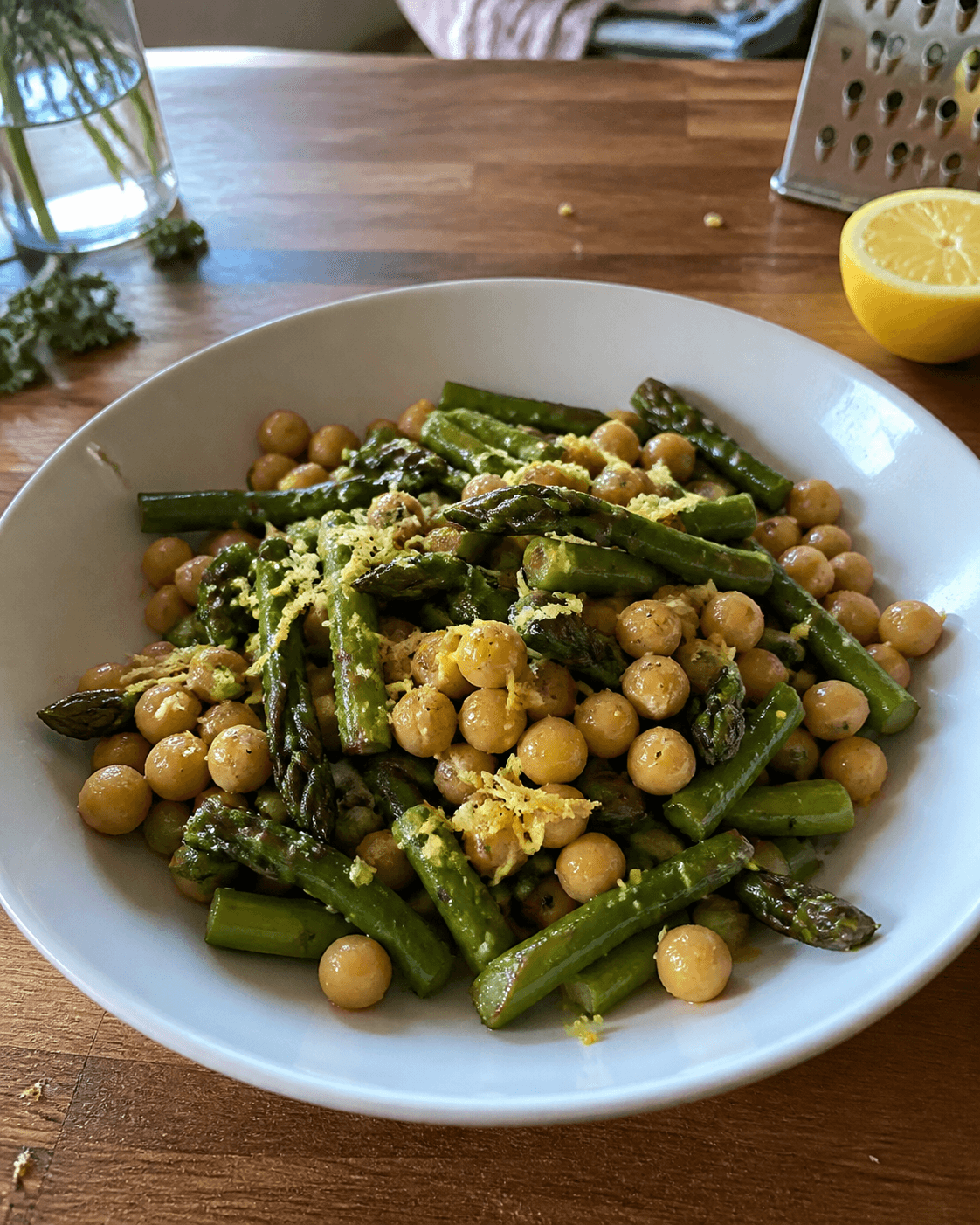 Warm Lemony Asparagus and Chickpeas