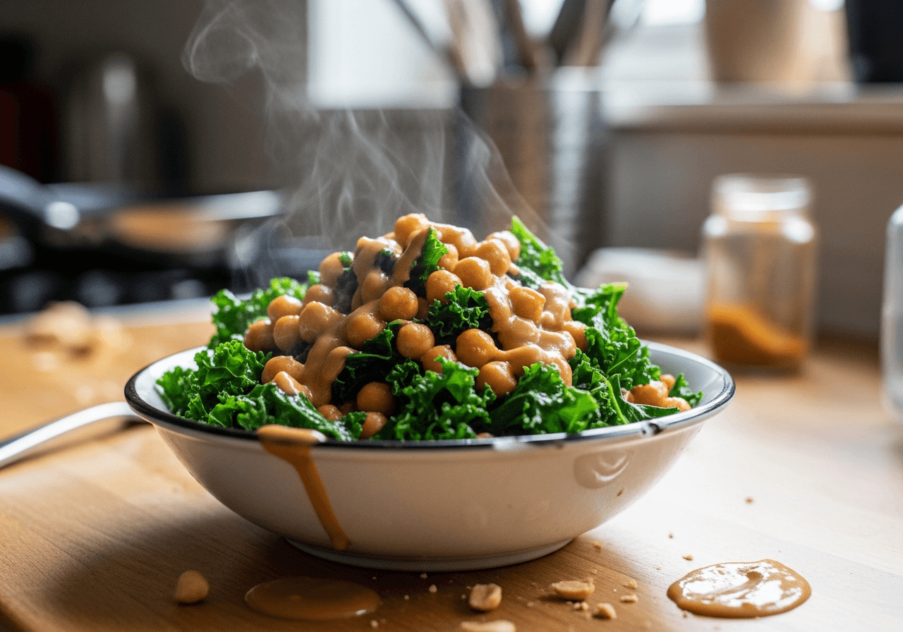 Warm Peanut Chickpea & Kale Stir-fry