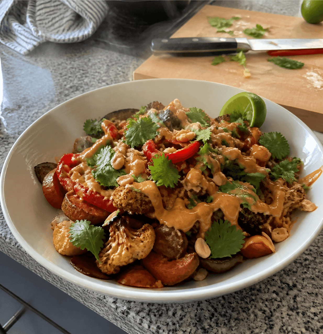 Warm Peanut Lime Sweet Potato Bowl