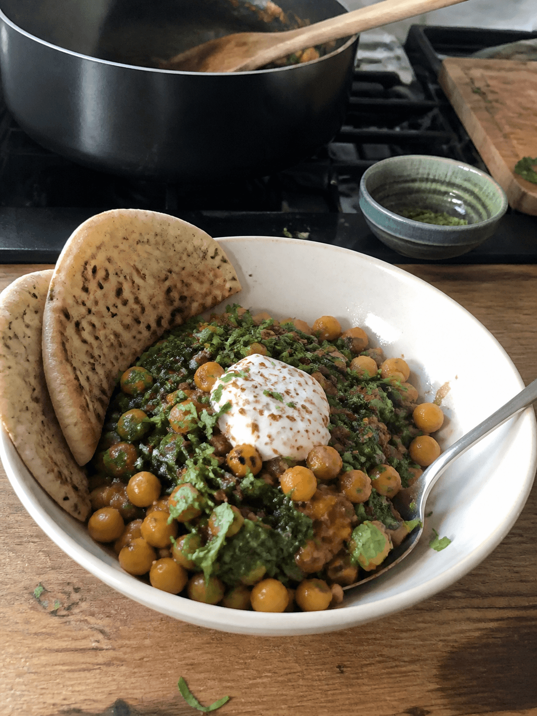 Warm Spiced Chickpea and Spinach Bowl
