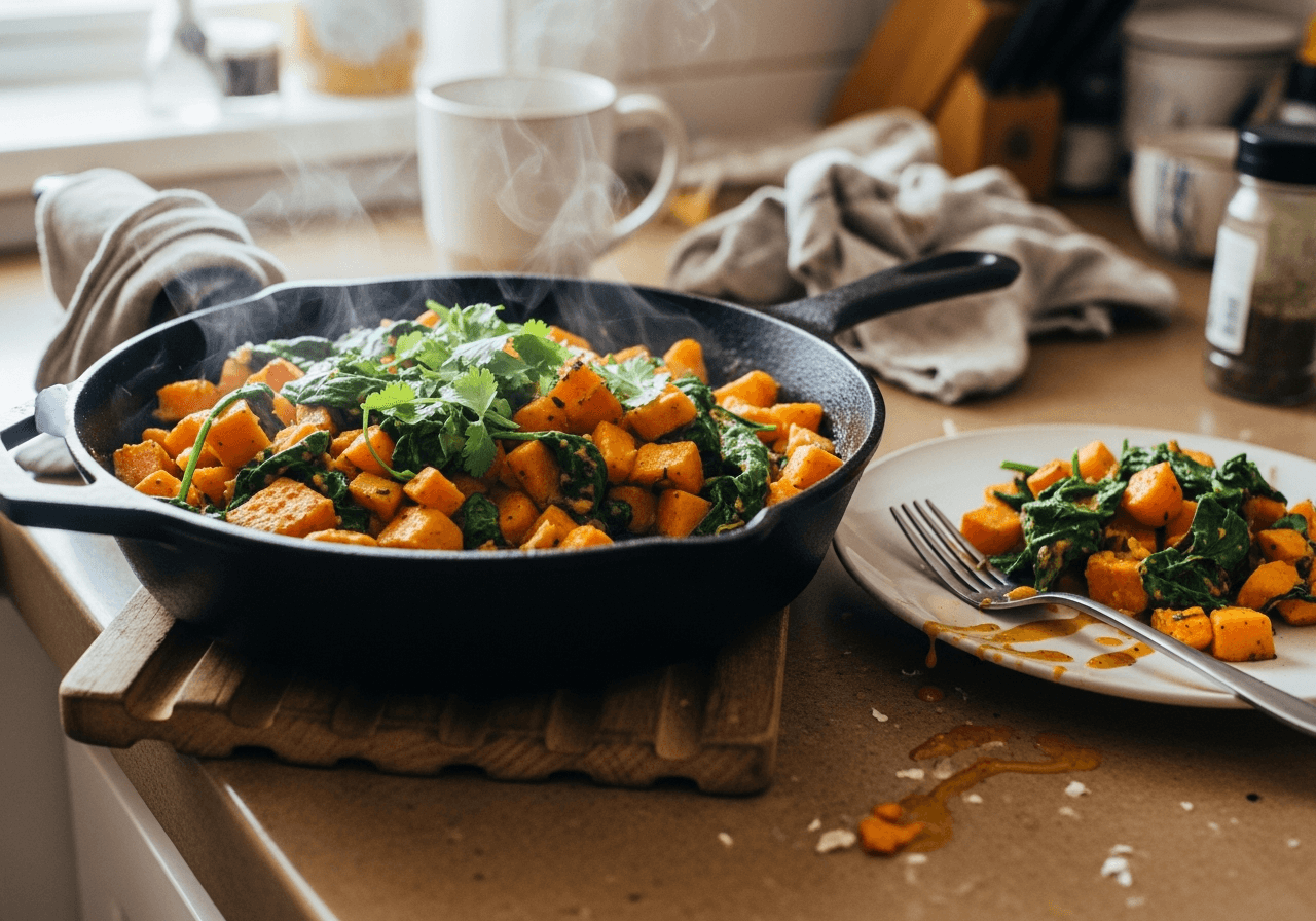 Warm Sweet Potato & Spinach Skillet