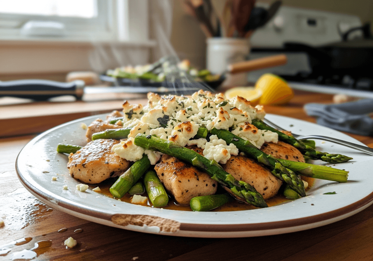Zesty Feta Chicken and Asparagus Skillet